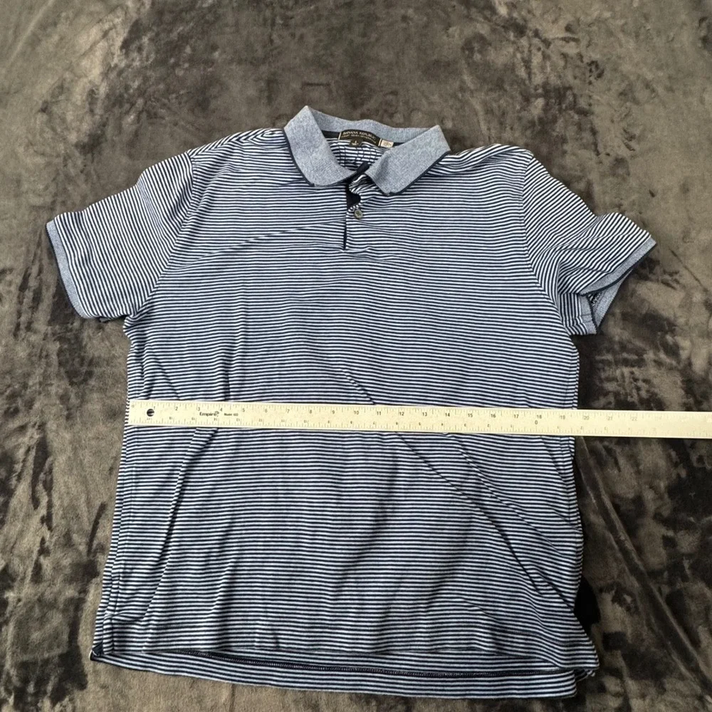 Banana Republic Polo Shirt Mens Large Blue Striped Luxury Touch Performance